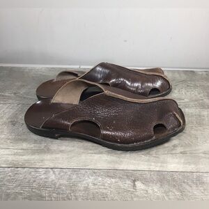 CYDWOQ Made in USA Vintage Brown Leather Slide Closed Toe Mens Sandals Size 9